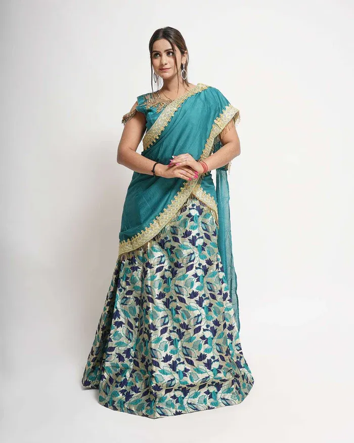 Banarsi silk with CANCAN ready-to-wear set 117