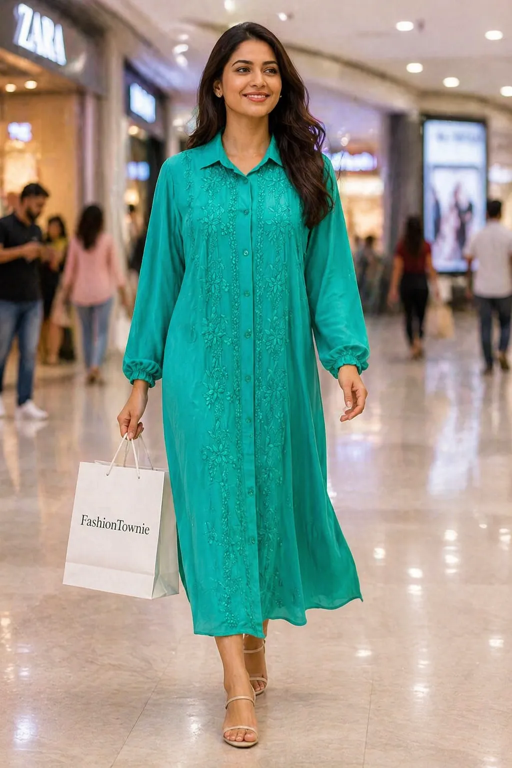 Modal Chikankari maxi gown 1524
